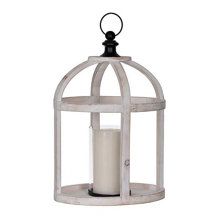 White Wood Oval Lantern with Glass | Kirkland's Home