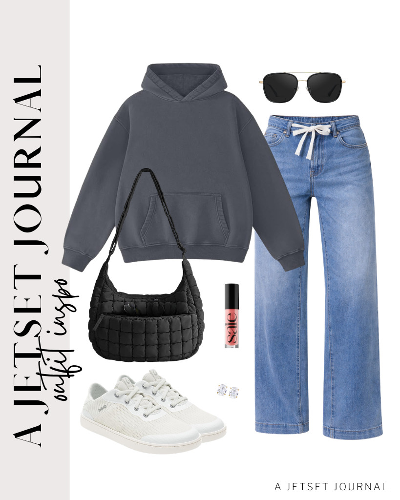 This combination of drawstring jeans and a charcoal gray hoodie is our final outfit. A pair of sneakers will be the perfect footwear for this look, and WearMe Pro's aviator sunglasses will enhance the style. 

 #LTKSeasonal #LTKSaleAlert #LTKTravel