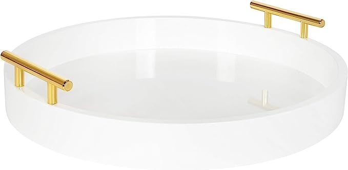 Kate and Laurel Lipton Modern Round Tray, 15.5" Diameter, White and Gold, Decorative Accent Tray ... | Amazon (US)