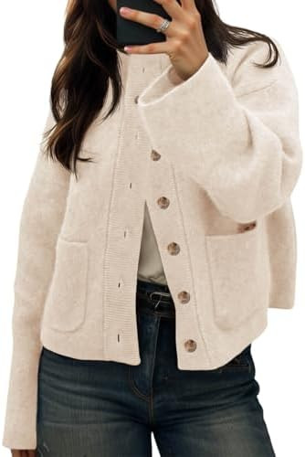 Cicy Bell Womens Chunky Knit Cardigan Sweater Button Down Open Front Jacket | Amazon (US)