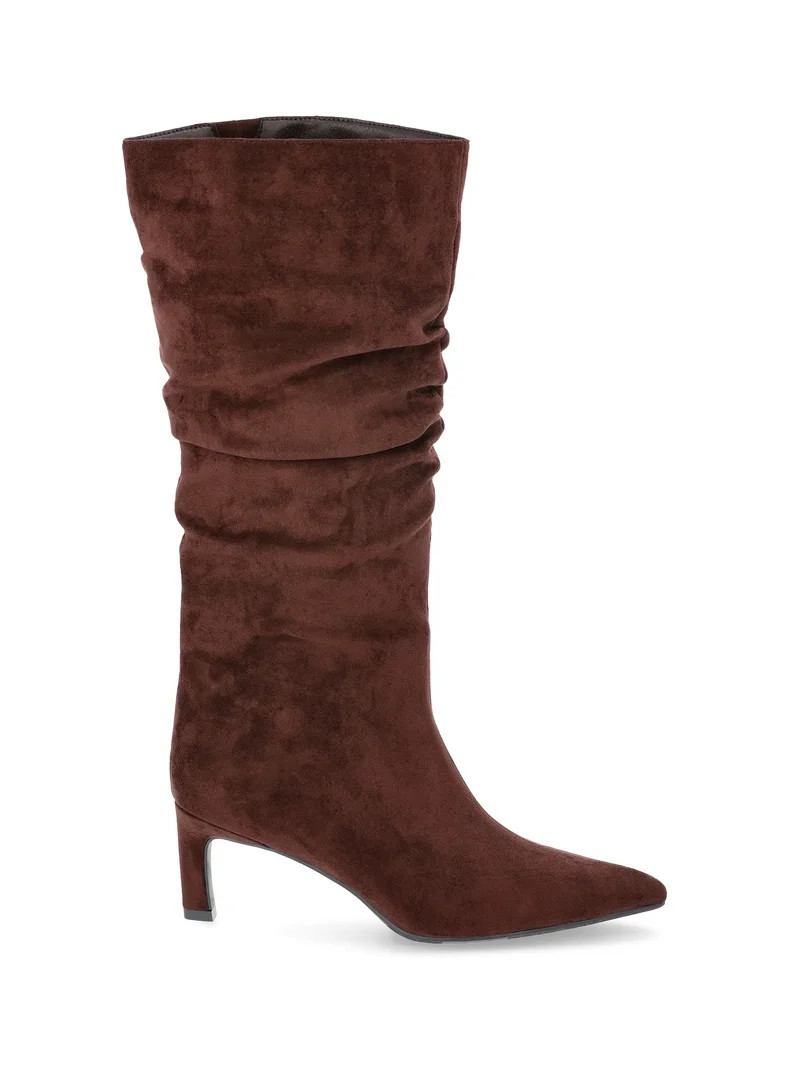 Time and Tru Women's Faux Suede Slouch Boots with Kitten Heels, Wide Width Available | Walmart (US)