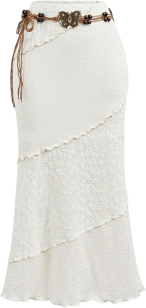 GORGLITTER Women's Boho Summer Fishtail Long Skirts High Waisted Eyelet Bodycon Vacation Skirt wi... | Amazon (UK)