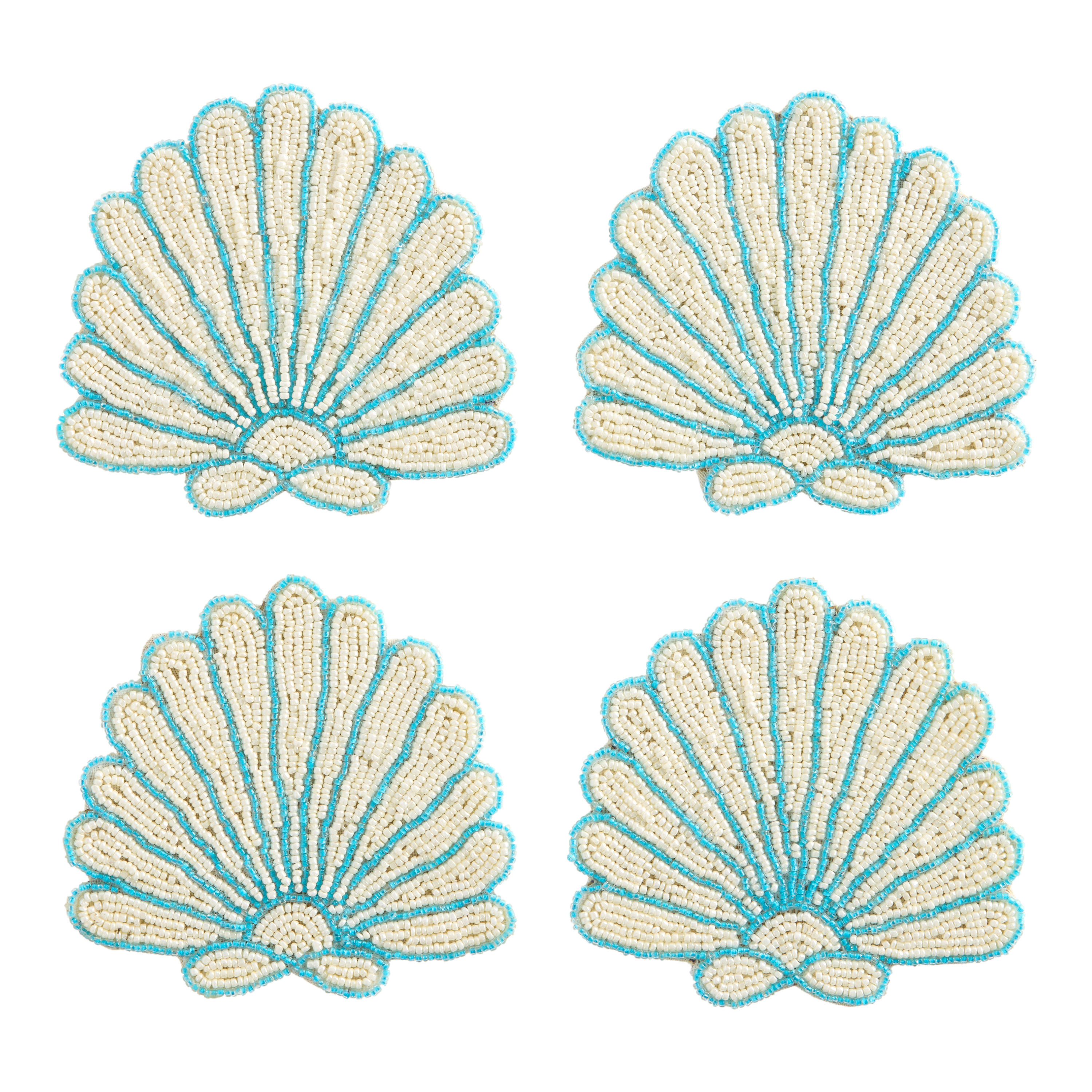White and Blue Seashell Beaded Coasters 4 Pack | World Market