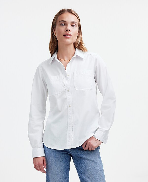 Denim Button-Up Shirt in Eyelet White: Garment-Dyed Edition | Madewell | Madewell