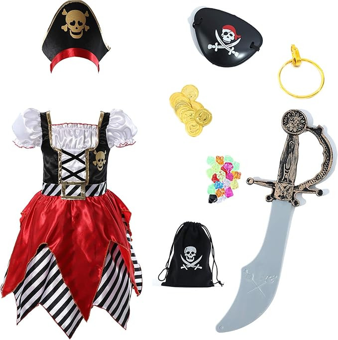 Lingway Toys Girls Deluxe Pirate Costume,Buccaneer Princess Dress for Kids | Amazon (US)