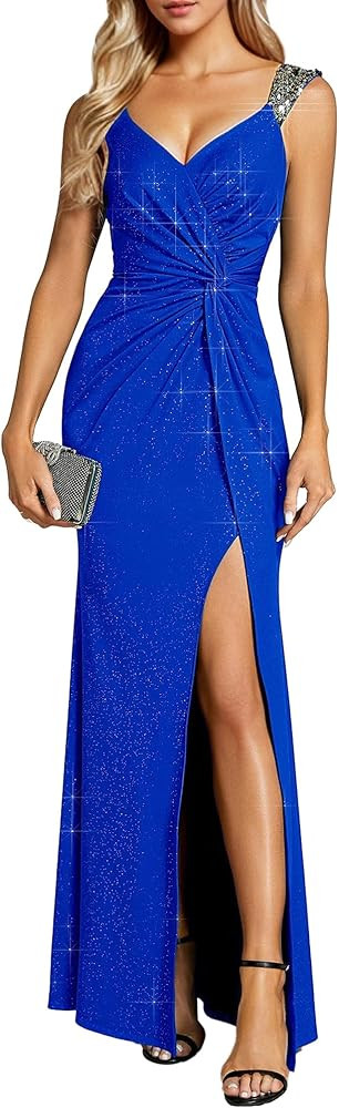 Ever-Pretty Women's Formal Wedding Guest Dresses V-Neck Stretchy Glitter Bodycon Sleeveless High ... | Amazon (US)