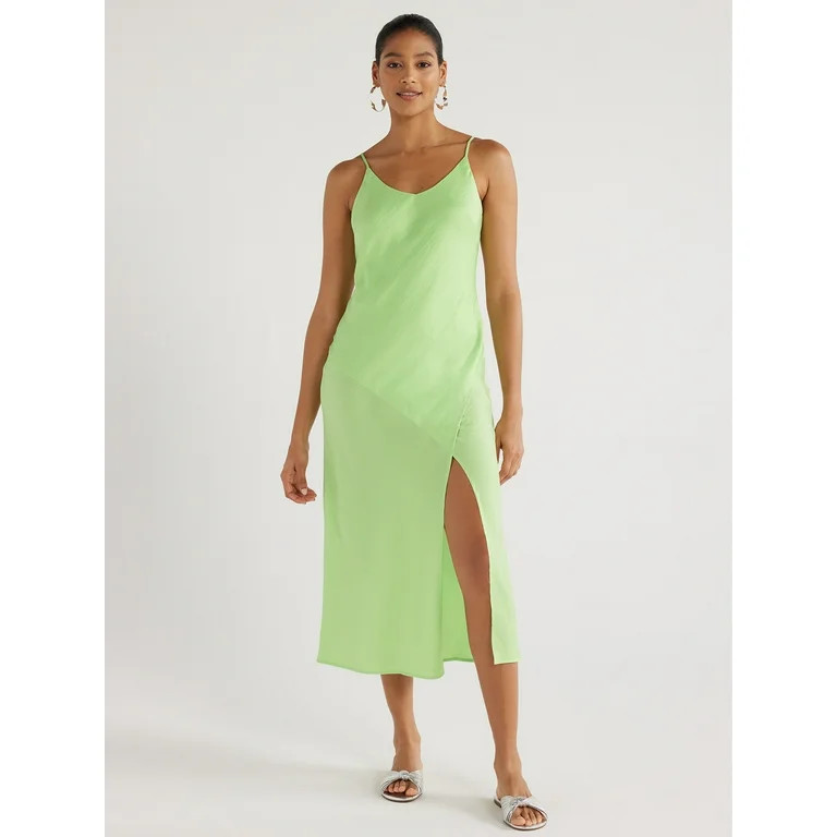 Scoop Women's Satin Midi Slip Dress with Side Slit, Sizes XS-XXL | Walmart (US)