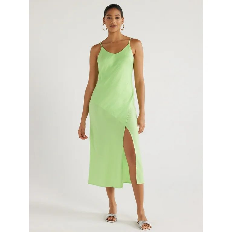 Scoop Women's Satin Midi Slip Dress with Side Slit, Sizes XS-XXL | Walmart (US)