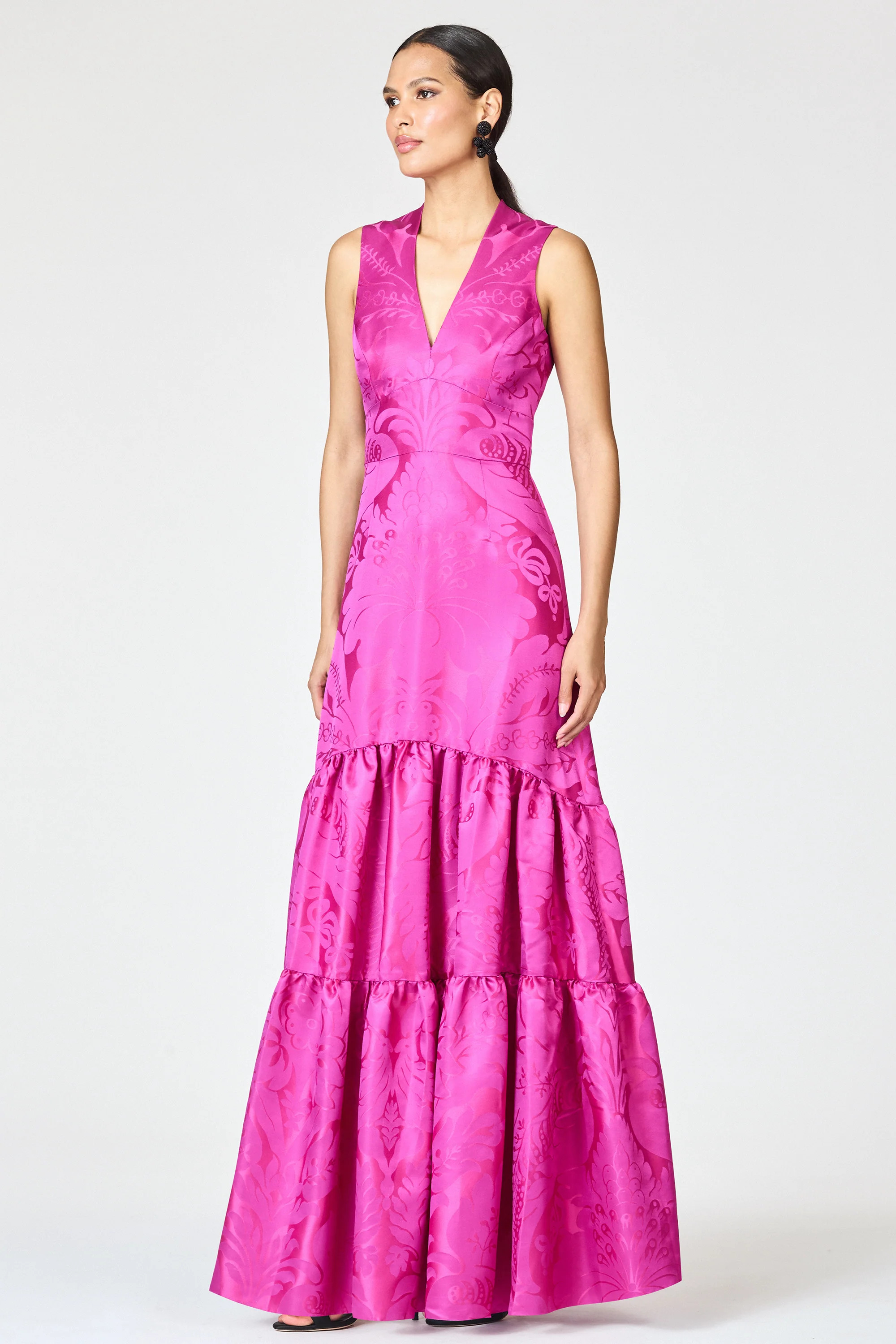 CELLA GOWN - PINK SAPPHIRE DAMASK | Sachin and Babi