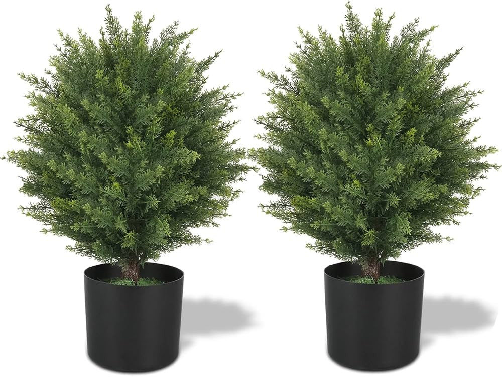 ECOLVANT Two 20''T Artificial Cedar Topiary Ball Tree UV Resistant Potted Plants Artificial Shrub... | Amazon (US)