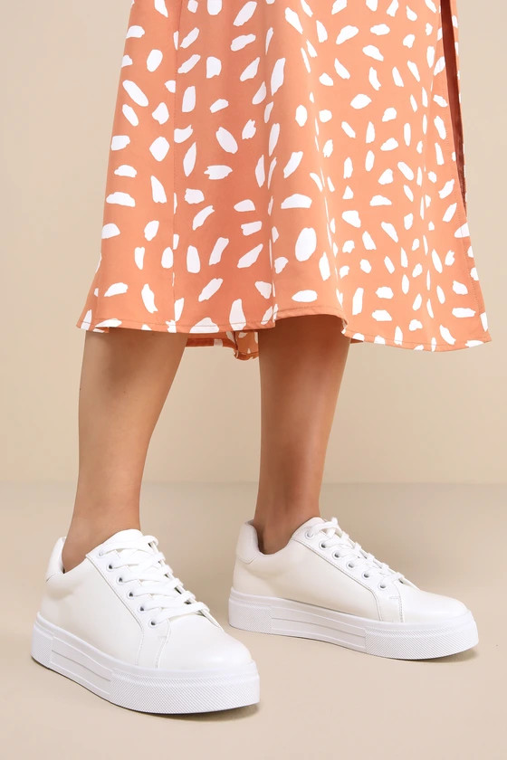 Lannie White Lace-Up Flatform Sneakers | Lulus