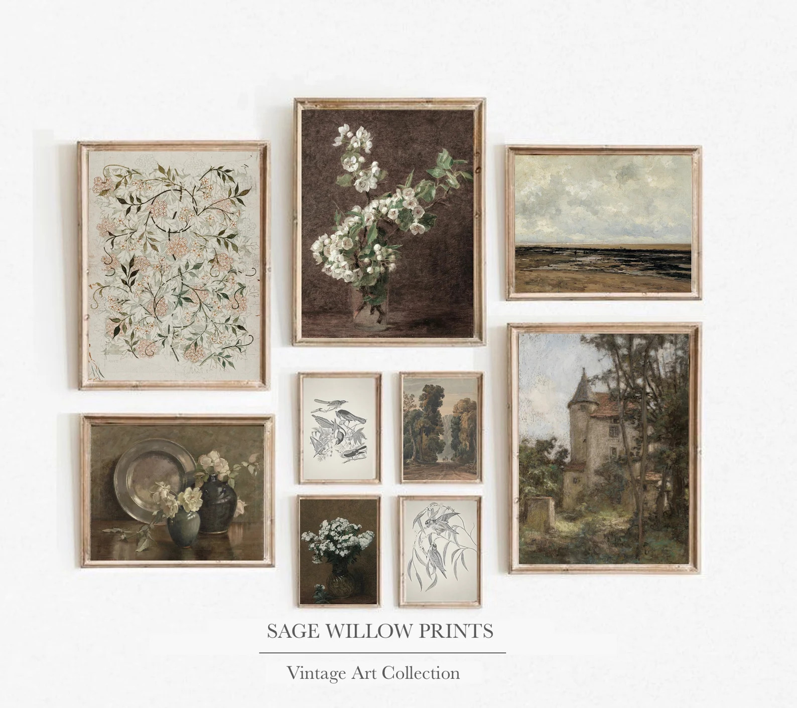 Vintage Set of 9 Prints Antique Gallery Wall Art Set Antique - Etsy | Etsy (US)