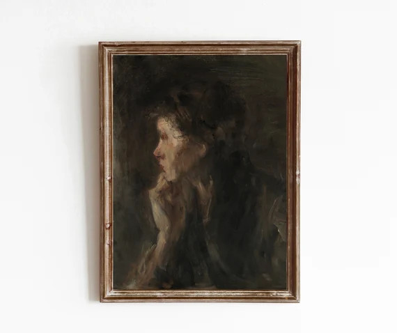 Moody Side Portrait  Vintage Portrait Oil Painting  | Etsy | Etsy (US)