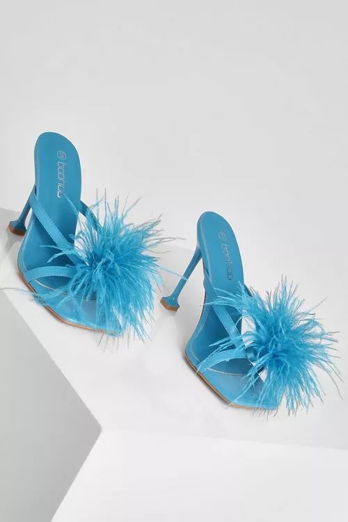 Wide Fit Feather Heeled Mule | Boohoo.com (US & CA)