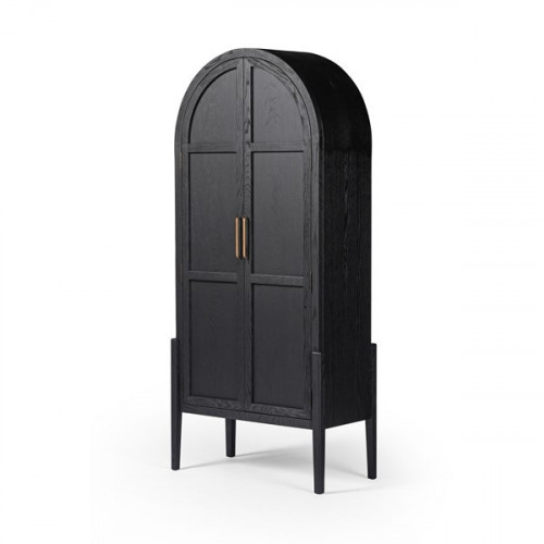 Four Hands Tolle Panel Door Cabinet Drifted Matte Black | Gracious Style