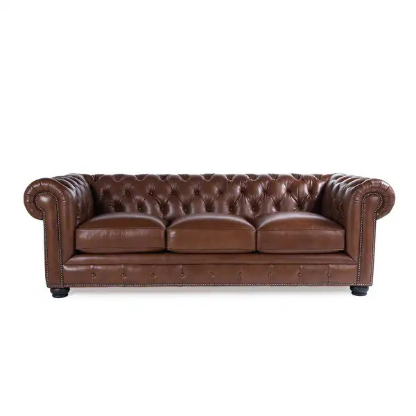 Copper Grove Kasama Chesterfield Chestnut Leather Sofa - 95"W x 40.5"D X 30.5"H - On Sale - Overs... | Bed Bath & Beyond