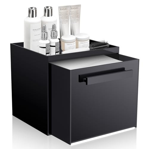 TAINESS Disposable Face Towel Storage Box Compatible with Clean Skin Club Clean Towel XL Acrylic Cosmetic Organizer Container Box Facial Towels Holder with Drawer Wall-Mounted (Glossy Black) | Amazon (US)