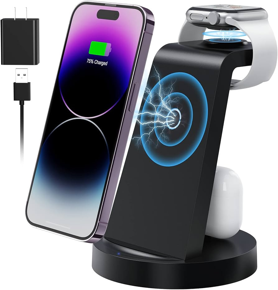 3 in 1 Charging Station for Apple Device, Wireless Charger for iPhone 15 14 13 12 11 Pro Max & Ap... | Amazon (US)