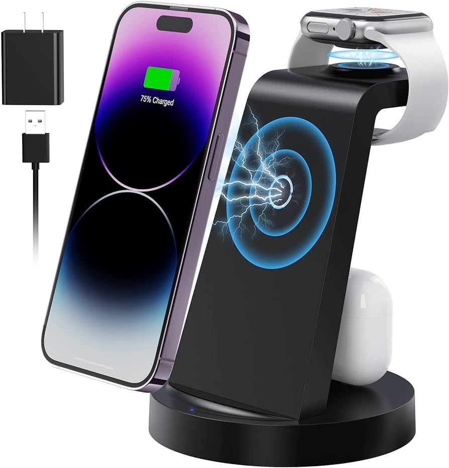 Wireless Charging Station, 3 in 1 Wireless Charger for iPhone 14/13/12/11/Pro/Max/SE/XS/XR/X/8 Pl... | Amazon (US)