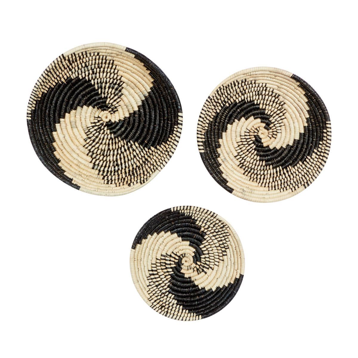 Bohemian Seagrass Plate Handmade Spiral Basket Wall Decor Set of 3 Black - Olivia & May | Target