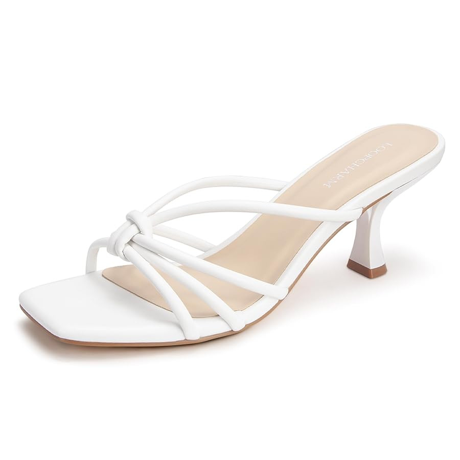 Women's Strappy Square Open Toe Kitten Heels Sandals Knotted Design Summer Fashion Slip On Mule S... | Amazon (US)