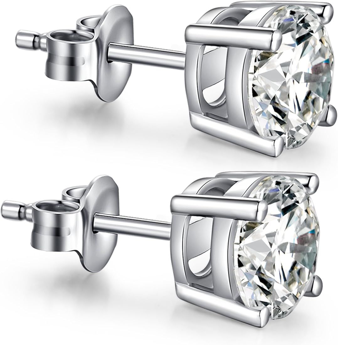 ZowBinBin Stud Earrings 18K White Gold Plated 925 Sterling Silver Round Cut Simulated Diamond Cub... | Amazon (US)