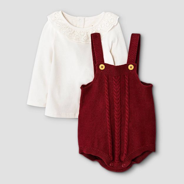 Baby Girls' Ruffle Cable Top & Bottom Set - Cat & Jack™ Maroon | Target