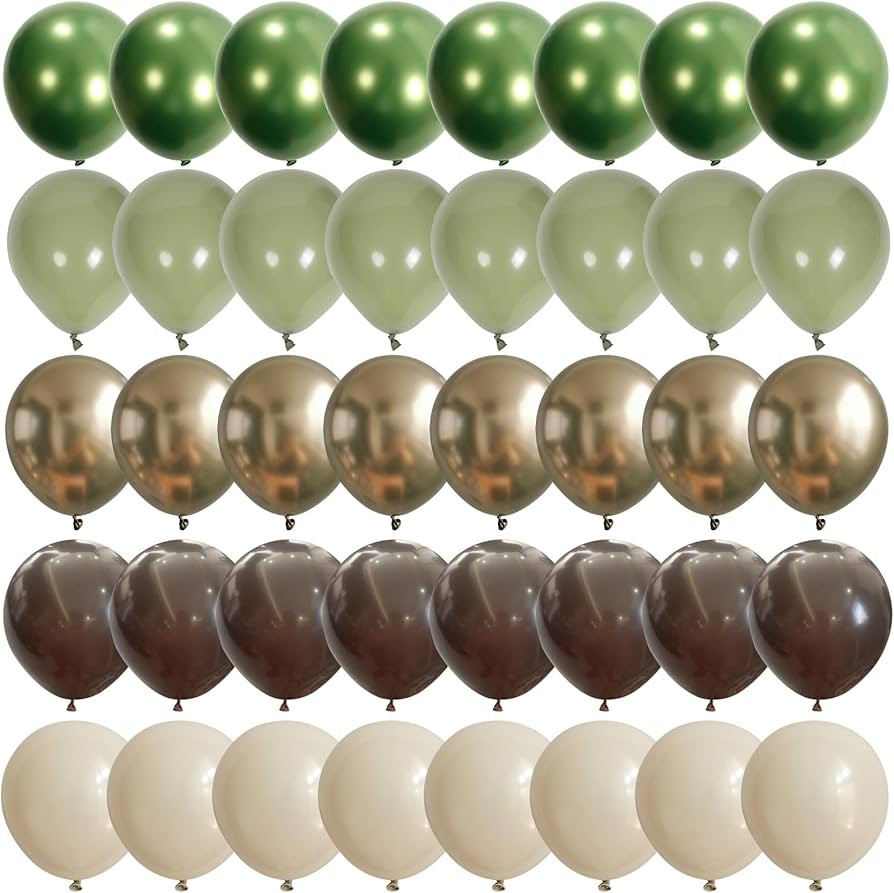 Sage Green Brown Safari Balloons, 60PCS Dusty Olive Green Coffee Beige Metallic Gold Eucalyptus L... | Amazon (US)