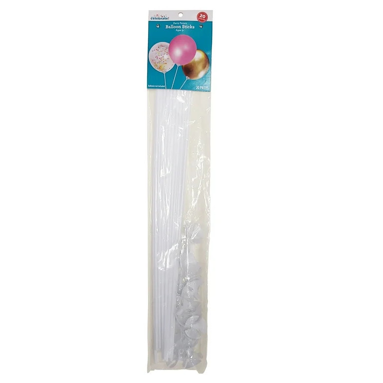 Way to Celebrate! 19.69inch Birthday Plastic Balloon Sticks with Cups, 20ct | Walmart (US)