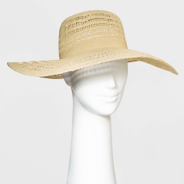 Women&#39;s Open Weave Wide Brim Straw Hat - A New Day&#8482; Natural | Target