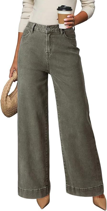 DOKOTOO Women's Casual High Waisted Jeans Stretch Button Wide Leg Loose Denim Pants with Pockets | Amazon (US)