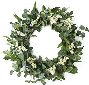 FENYUAN Wreaths for Front Door, 20" Artificial Eucalyptus Wreath, White Berry Greenery Wreath for... | Amazon (US)