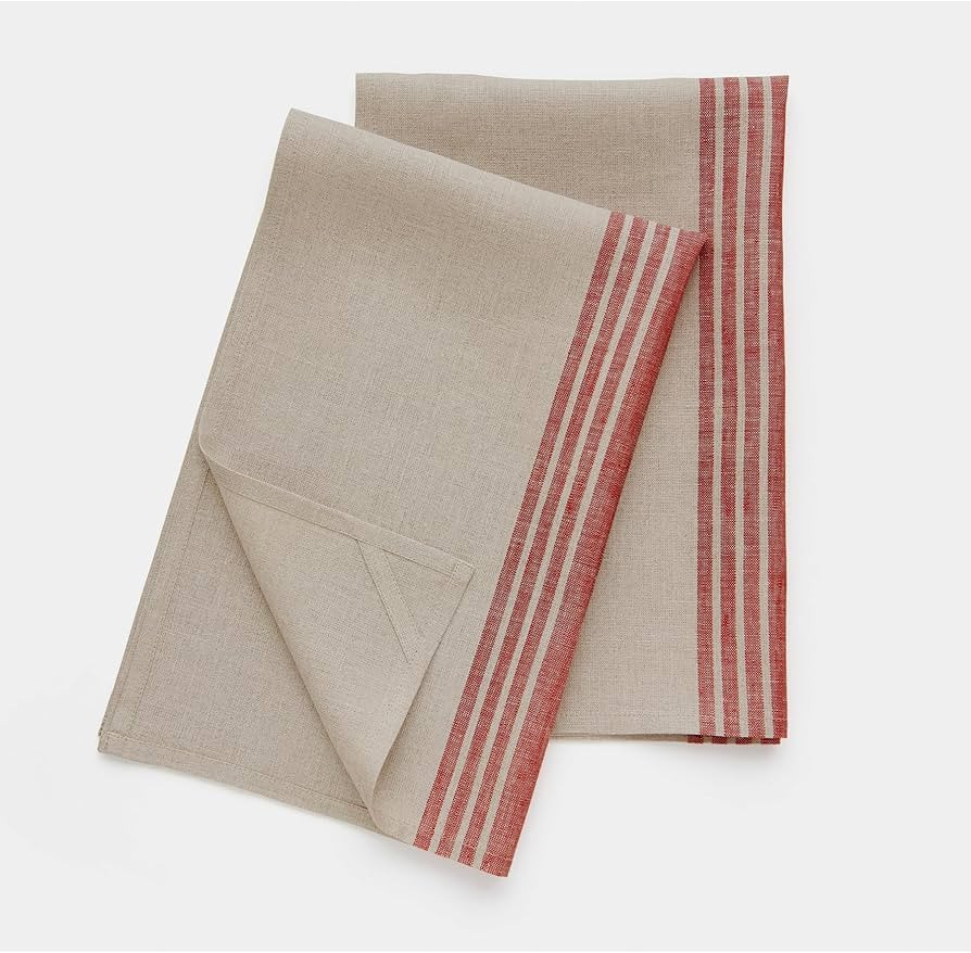 Solino Home Red and Natural Linen Kitchen Towels Set of 2-100% Pure Linen Farmhouse Kitchen/Tea T... | Amazon (US)