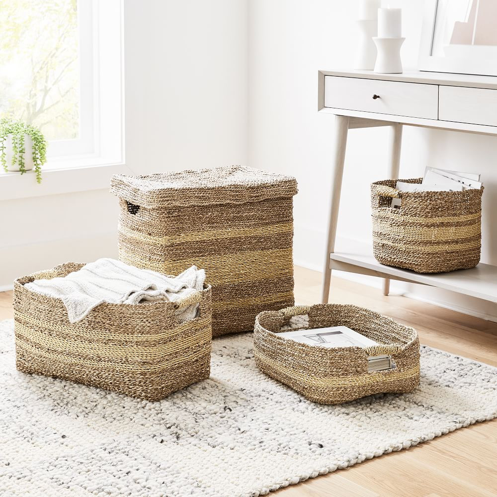 Two-Tone Metallic Woven Seagrass Bins | West Elm (US)