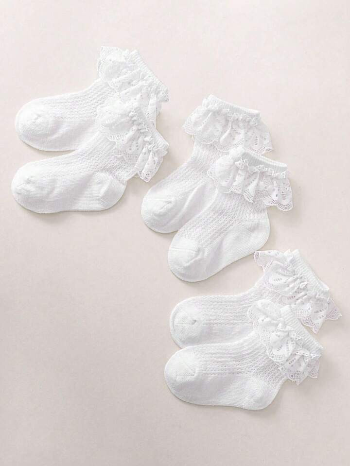 6 Pairs/Pack New Arrival White Lace Ankle Socks, Breathable And Soft With Mesh Pattern, Fashionab... | SHEIN