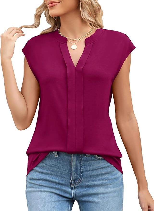 Micoson Womens V Neck Sleeveless Tank Top Cap Sleeve Tops Summer Shirts Business Blouse Dressy Ca... | Amazon (US)