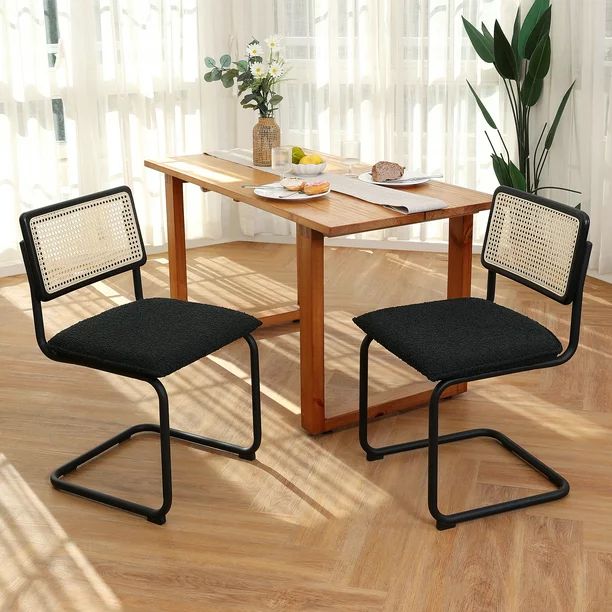 Zesthouse Rattan Dining Chairs Set of 2, Boucle Dining Room Chair with Black Metal Legs and Cane ... | Walmart (US)