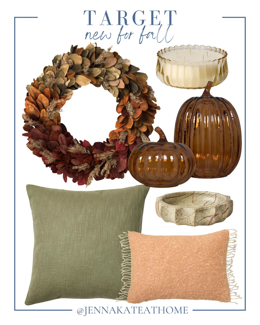 New for fall from Target includes throw pillows, decorative bowl, candle, wreath, and pumpkin decor.

Home decor, fall decor, looks for less, fall home

#LTKvlog #LTKHome #LTKSeasonal
