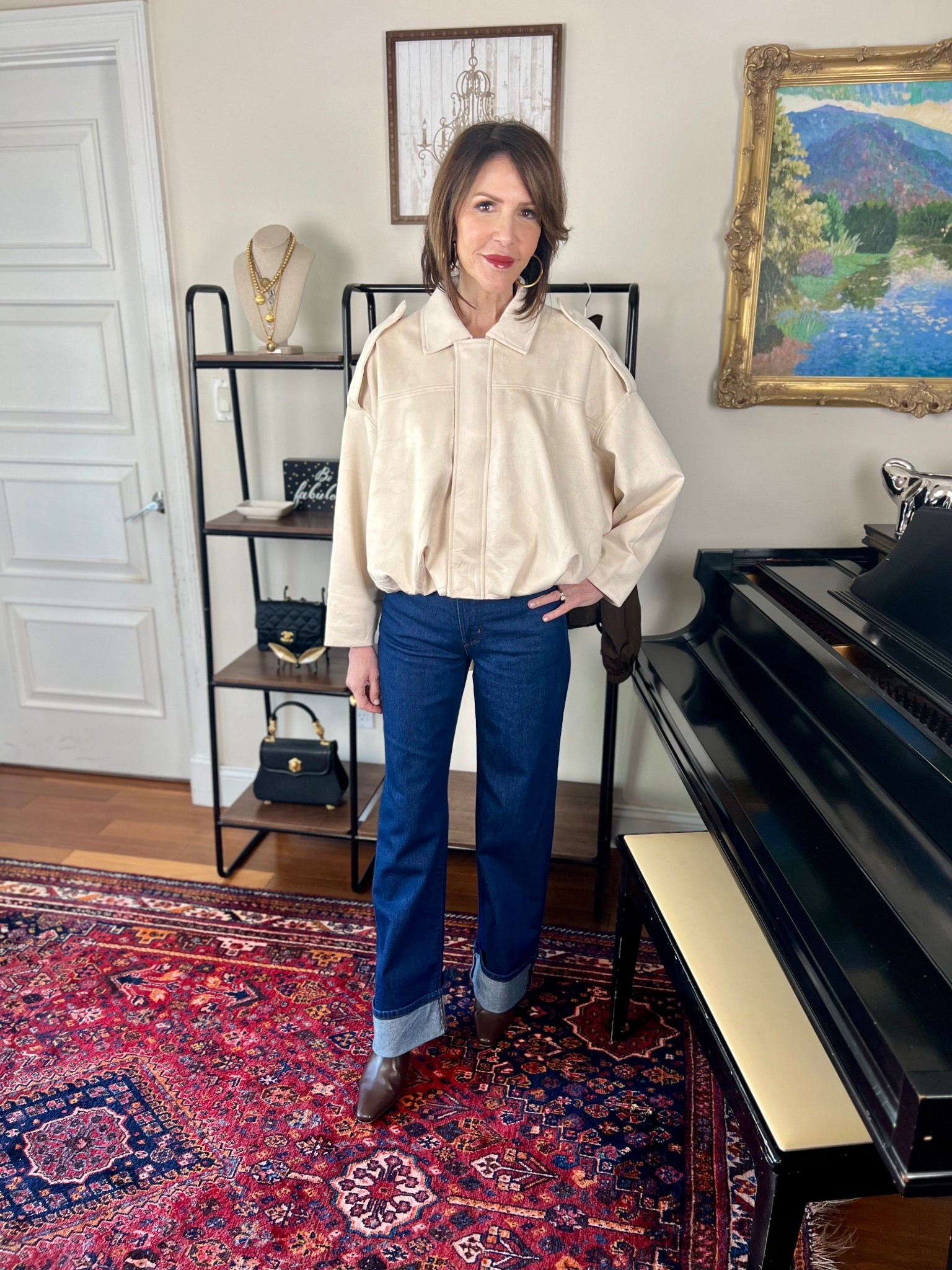 faux suede bomber jacket, over 50 outfits 

#LTKOver40 #LTKSeasonal #LTKootd