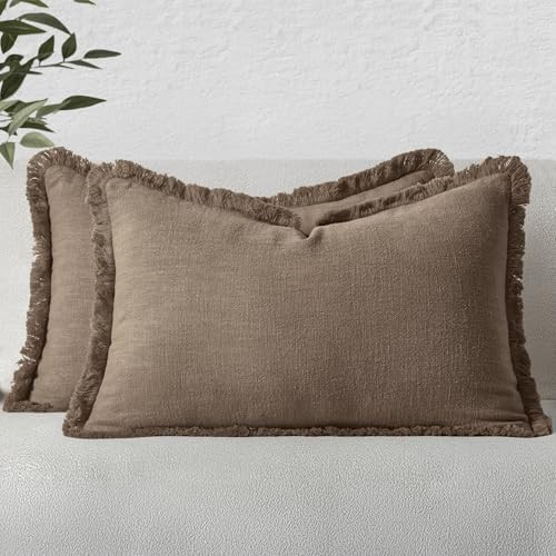 MIULEE Linen Decorative Fall Lumbar Throw Pillow Covers Cocoa Brown 12x20 | Amazon (US)