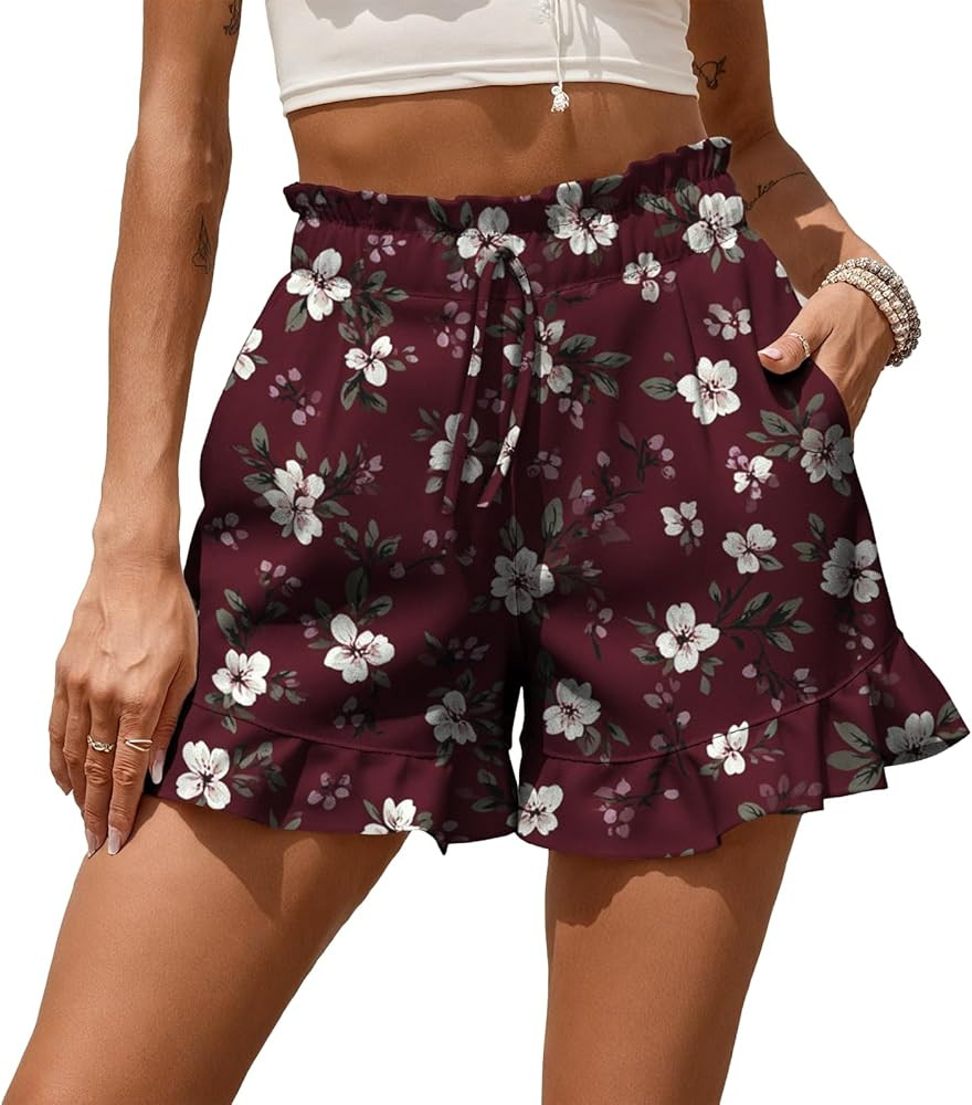 domirica Womens Elastic Waist Shorts Fashion Drawstring Ruffle Athletic Works Shorts Women Design... | Amazon (US)