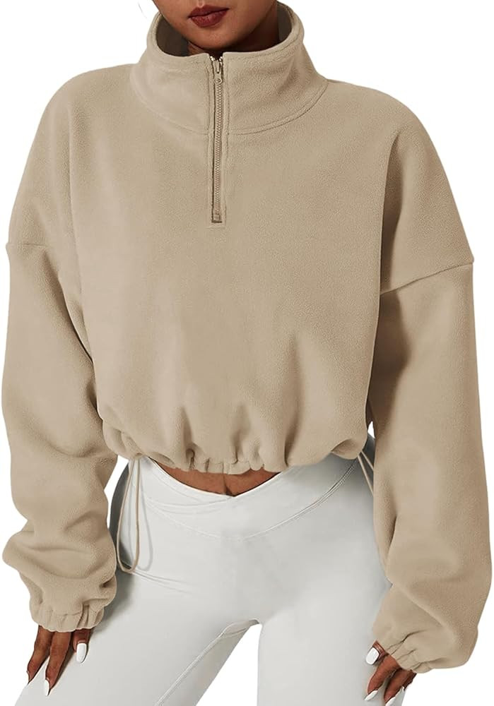 Women's Casual Sweatshirts Fall Half Zip Up Hoodies Fleece Long Sleeve Crop Sherpa Fall Outfits 2... | Amazon (US)