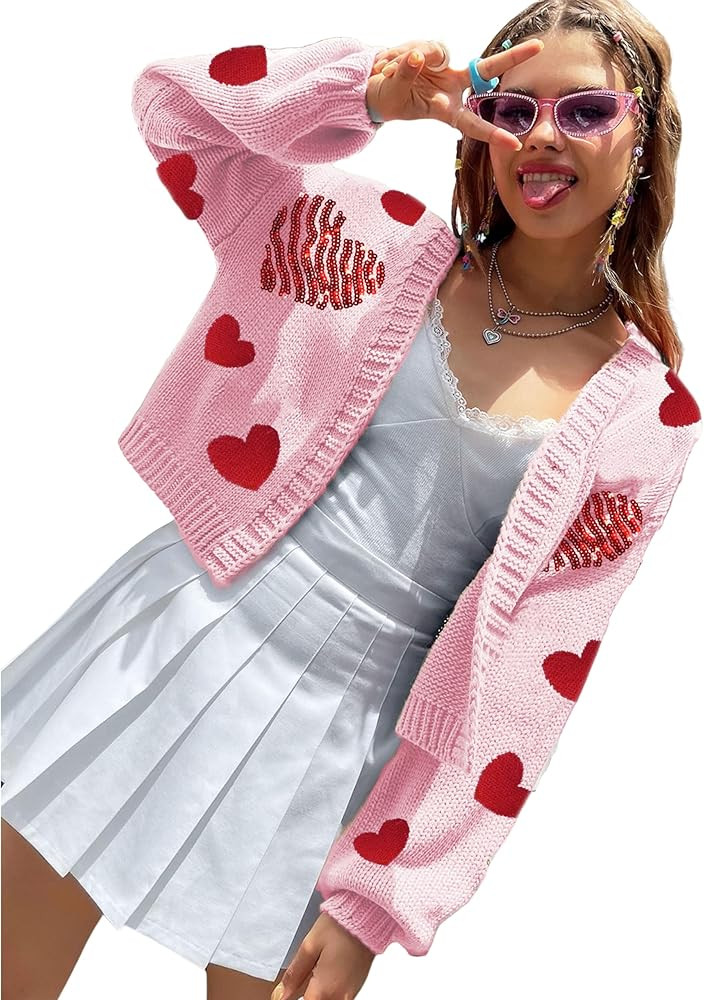 Womens Y2K Cardigan Sweaters Long Sleeve Open Front Cropped Flower Knit Cardigan Aesthetic 90s Sh... | Amazon (US)