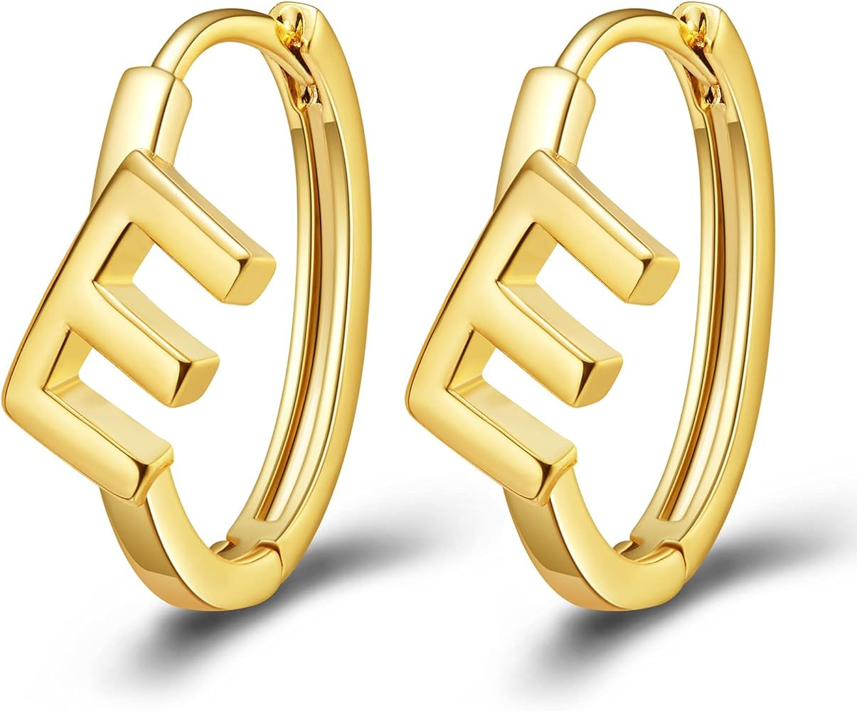 Dainty Initial Hoop Earrings Letter A to Z Alphabet Earrings 14K Gold-plated Valentine's Day Jewelry | Amazon (US)