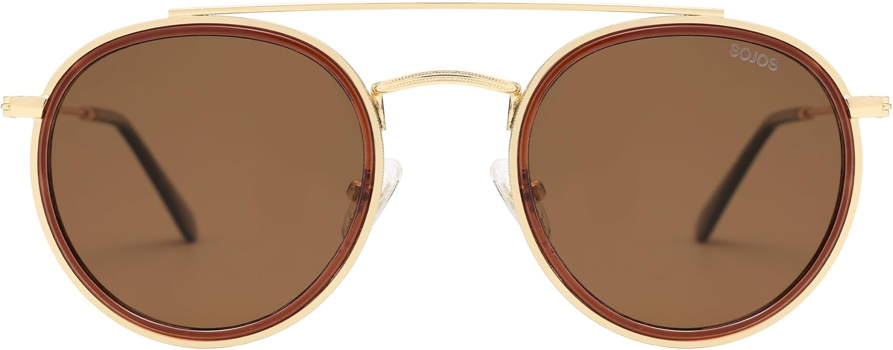 SOJOS Retro Vintage Round Polarized Sunglasses for Women Men Double Bridge Circle Sunnies SJ1104 | Amazon (US)