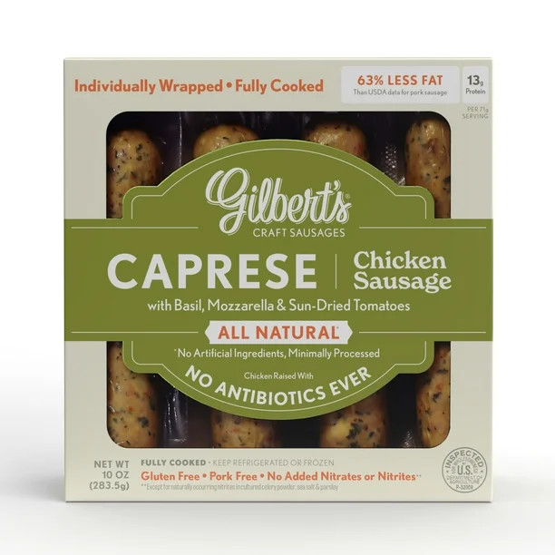 Gilbert's Craft Sausages Caprese Chicken Sausage, 4 Ct, 10 oz | Walmart (US)