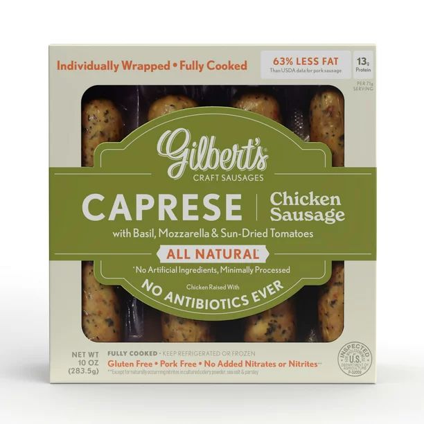 Gilbert's Craft Sausages Caprese Chicken Sausage, 4 Ct, 10 oz | Walmart (US)