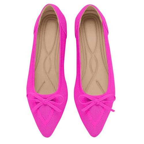 TINGRISE Women's Flats Pointed Toe Bow Knit Ballet Shoes Comfortable Dressy Mesh Slip On Flat Pink US8.5 | Amazon (US)