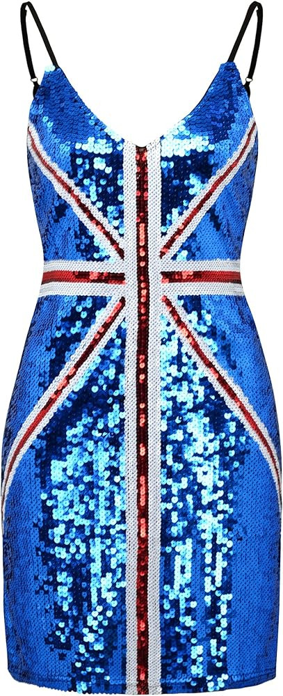 Howriis Women's Flag Sequins Summer Camisole V-Neck Mini Dresses | Amazon (US)
