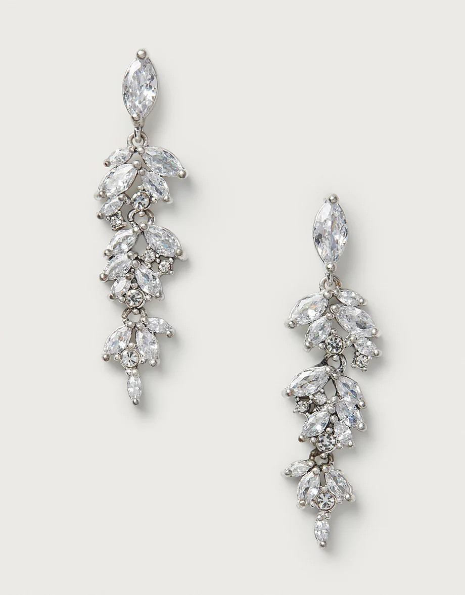 Silver Plated Cubic Zirconia Vintage Ox Leaf Drop Earrings | The White Company UK & ROW